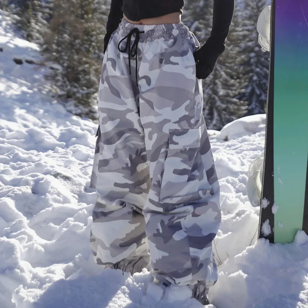 Camouflage Baggy Snowboard Pants Women - Wide Ski Pants for Winter Sports