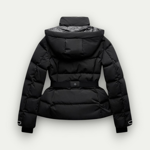 Women's Belted Ski Parka - Insulated Ladies Ski Coat, Black-Frozenoir-