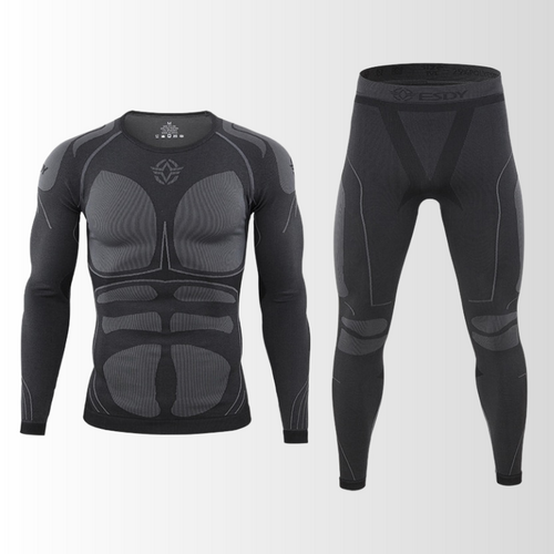 Men's Ski Base Layer Set - Thermal Underwear Top & Bottoms-Frozenoir-Black-s-