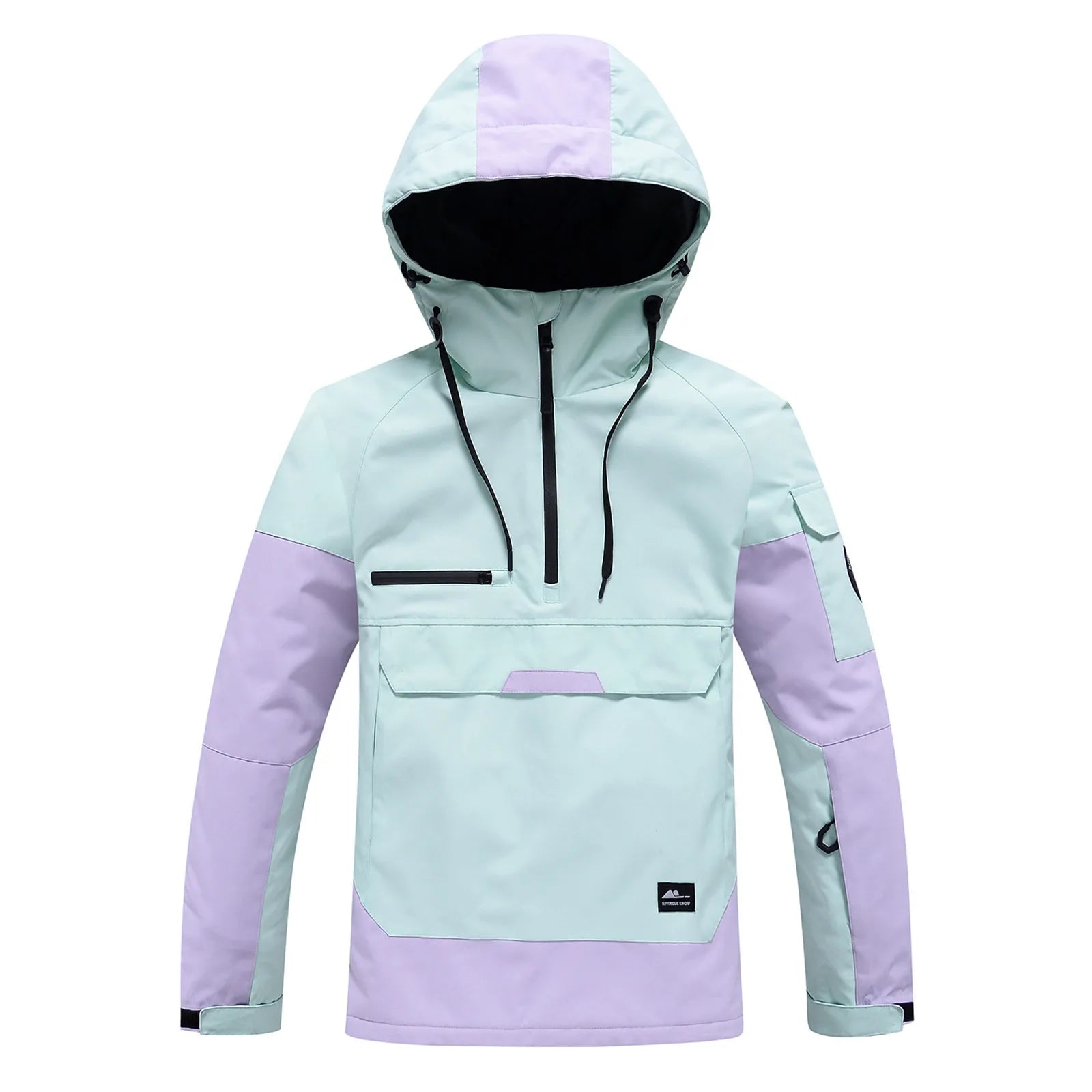 Hooded Ski Jacket - Half-Zip Snowboard Anorak-Frozenoir-Light Green-s-