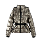 Women's Silver Ski Jacket | Water-Resistant Belted Metallic