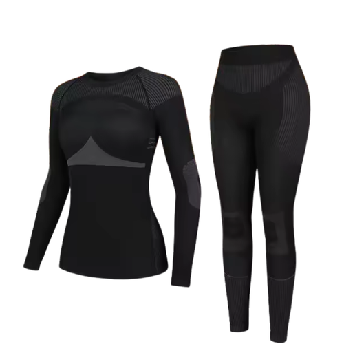 Women's Ski Base Layer Set - Thermal Top & Bottoms-Frozenoir-Black-s-