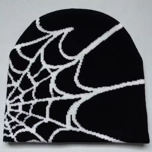Y2K Knit Beanie - Spider Pattern for Winter-Frozenoir-Black/White-