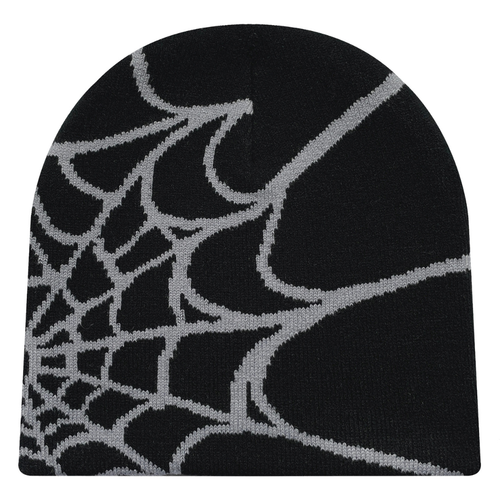 Y2K Knit Beanie - Spider Pattern for Winter-Frozenoir-Gray/Black-